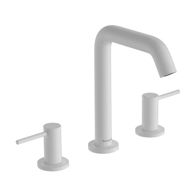 Imagen de hansgrohe Tecturis S grifo lavabo de 3 agujeros con vaciador Push Open, monomando 152 mm, mezclador ahorro agua (EcoSmart+), blanco mate, 73330700