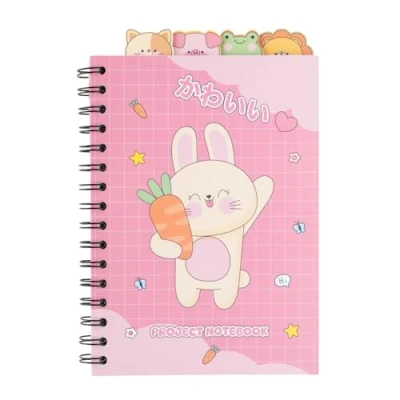 Imagen de Grupo Erik Cuaderno A5 Kawaii Bloc de notas rosa con 4 separadores Libreta hojas blancas rayadas pequeño, Papeleria