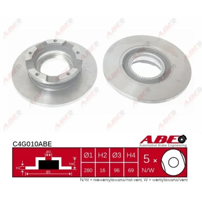 Imagen de ABE C4G010ABE Disco de freno Eje trasero 280 16 5 macizo VOLVO: V60 I, S80 II, S60 FORD: Transit Mk6 Furgón, Galaxy Mk2 MPV