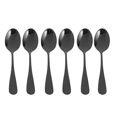 Imagen de KVSERT cucharillas negras de acero inoxidable, pequeñas para postre, 6 cucharas café