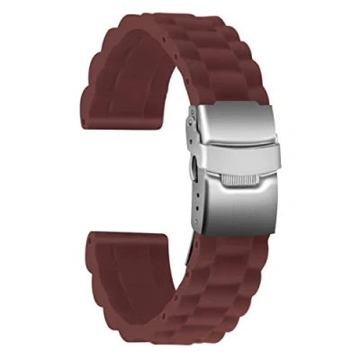 Imagen de ULLCHRO Correa Reloj Calidad Alta Recambios Relojes Caucho Link Pattern 16mm, 18mm, 20mm, 22mm, 24mm Silicona con Acero Inoxidable Hebilla desplegable (24mm, marrón)