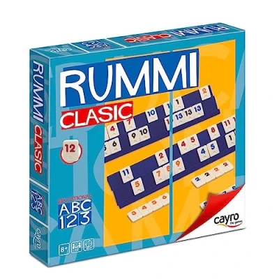 Imagen de Cayro Rummi + 8 Años Modelo Clásico Juegos de Mesa para Niños y Adultos Juego Divertido 106 Piezas, 1 Bolsa Tela 4 Soportes 2 a Jugadores