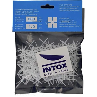 Imagen de INTOX Cruces para azulejos (1,0 mm, 200 unidades, 1 mm de ancho), color blanco