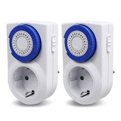 Imagen de EXTRASTAR Enchufe Eléctrico Temporizador Mecánico de 24 Horas, Conmutación Cada 30 Minutos, Interruptor ON/Off, 230V 16A Blanco, 2Pcs