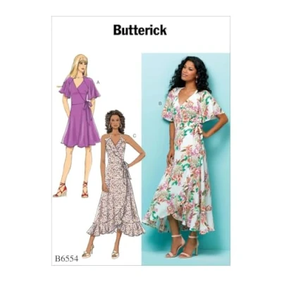 Imagen de Butterick 6554 E5 Talla 14 22 Vestidos Cruzados para Mujer, Pañuelo, Multicolor, 17.00 x 0.5 22.00 cm