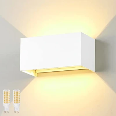 Imagen de Dr.lazy 20W Lampara de Pared LED Con G9 Bombillas Reemplazables, Aplique Exterior Impermeable IP65, Ángulo ajustable Lámpara Pared, Para Interior/Exterior (Blanco/Blanco Cálido)