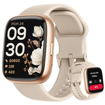 Imagen de LODIMEKE Reloj Inteligente Mujer Hombre con Alexa, Smartwatch Deportivo IP68 para Ducha, SpO2/Notificaciones Whatsapp/Llamadas Monitor Sueño/Estrés/Cardíaco Regalo Android iOS