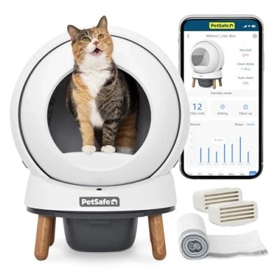 Imagen de Arenero con autolimpieza ScoopFree SmartSpin de PetSafe Control olores avanzado Aplicación monitoreo Salud Compatible Cualquier Arena hasta Dos semanas Limpieza Manos Libres