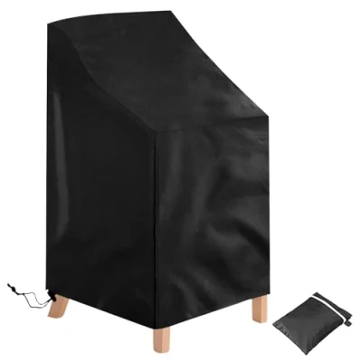 Imagen de Votoko Funda para Sillas Apilables de Jardin 210D Oxford Impermeable Protectora 65 x 85 85/120 cm con Cuerda Ajustable Patio Exteriores