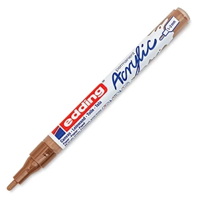 Imagen de edding 5300 marcador acrílico de trazo fino avellana 1 rotulador resistente al agua punta redonda 2 mm pintura acrílica para lienzo, papel kraft, madera y piedra