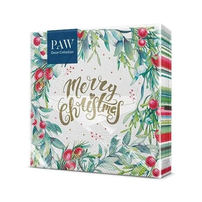 Imagen de PAW Servilletas de Papel 3 Capas (33 x 33 cm) 20 Unidades Navidad con motivos invernales y navideños Ideales para la mesa festiva Color: Merry Christmas Floral