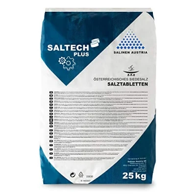 Imagen de Saltech Plus Pastillas de sal en bolsa 25 kg para sistemas ablandamiento agua, descalcificación y electrólisis, regeneradora alta pureza (99,9 NaCl) con la máxima solubilidad