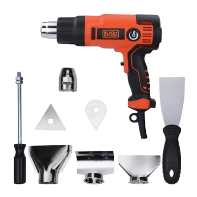 Imagen de BLACK+DECKER Decapador Térmico 2000W, Pistola de calor, Temperatura Ajustable 65 645C, 2 Caudales Aire, Empuñadura Ergonómica, Incluye 8 Accesorios y Maletín, 230V, KX2200K