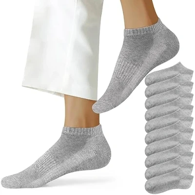Imagen de NUOZA Calcetines Cortos Hombre Mujer Tobilleros Algodón Running Calcetin Transpirables Unisex 10 Pares, 201 Gris 43 46