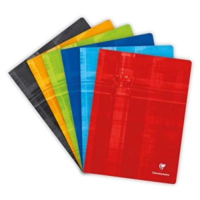 Imagen de Clairefontaine 63362C Un Cahier Agrafé 24x32 cm 96 Pages Petits Carreaux Papier Blanc 90 g Couverture Carte Pelliculée Couleur Aléatoire