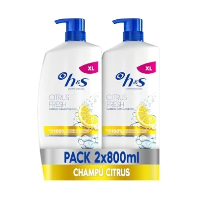 Imagen de H&amp;S Citrus Fresh Champú Anticaspa Para Pelo Graso 2X800ml, Con Dispensador. Hasta 100% De Protección Anticaspa, Clínicamente Probado. Uso Diario