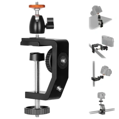 Imagen de TARION Trípode con súper Abrazadera rótula de Bola: en C para cámaras DSLR, Soporte cámara aleación Aluminio Mini Bola(TR C)