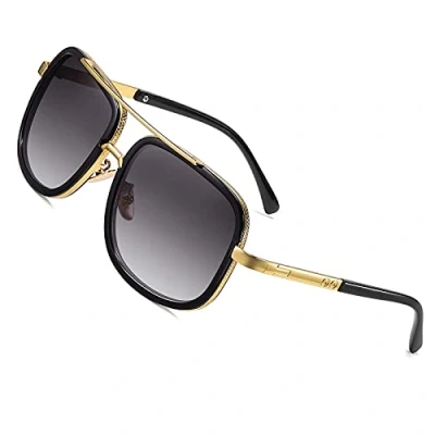 Imagen de SHEEN KELLY Gafas de sol Grand Pilot cuadradas retro espejo para mujer hombre Metal Oro UV400 Steampunk Half Frame Gradient Glass