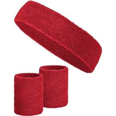 Imagen de Set de 3 Bandas para el Sudor con 2 Las muñecas + 1 Banda la Cabeza Mujer y Hombre (Rojo)