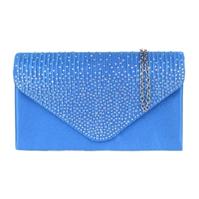 Imagen de Girly Handbags Bolso de embrague satén plisado Diamante Cadena hombro Elegante baile graduación Noche bodas