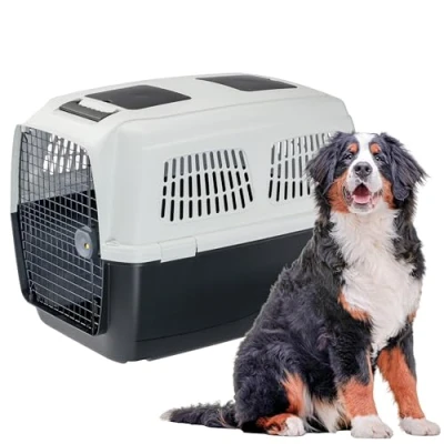 Imagen de Ferplast Transportín Perro Clipper Plus, IATA, para Perros Grandes MAX 60 Kg, BleuCierre Seguro, Doble Compartimento Accesorios, Asa extraíble, 105 x 75 h 79 cm