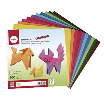 Imagen de Rayher Set papel origami, 100 hojas colores 20x20 cm, 80 g/m², 10 tonos, manualidades, 71830000