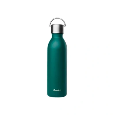 Imagen de Qwetch Botella isotérmica activa verde esmeralda 600 ml con asa de acero inoxidable reciclada 24 horas frías y 12 calientes impermeable, libre BPA compacta