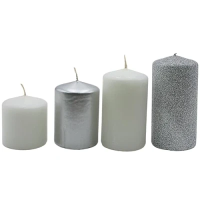 Imagen de velas de Adviento, mesa, bloque, mesa en color blanco plateado y brillo plateado, contenido del envío: 4 unidades, escalonadas 5 x cm hasta