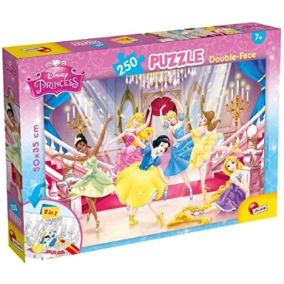 Imagen de Liscianigiochi Puzzle para niños de 250 piezas 2 en 1, Doble Cara con reverso colorear Disney Princesas 48083