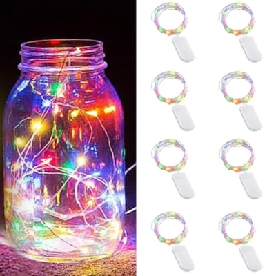 Imagen de Cadena de Luces con Pilas, 8pcs 1M 10 LEDs Guirnaldas Alambre Cobre IP65 Impermeable para Interior Exterior Navidad Boda Fiesta Hogar Jardín Decorativas, Blanco frio (8PCS Multicolor)