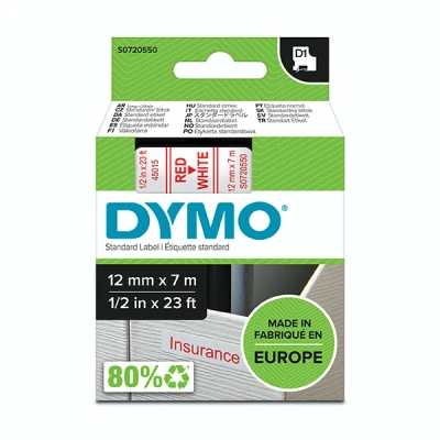 Imagen de DYMO D1 etiquetas auténticas, impresión roja sobre fondo blanco, 12 mm נ7 m, autoadhesivas para etiquetadoras LabelManager