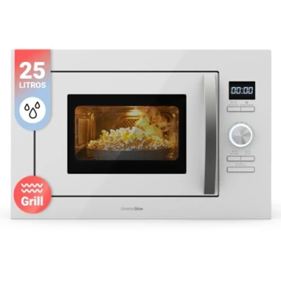 Imagen de UNIVERSALBLUE Microondas 25 Litros Cristal Blanco Encastrable de Encastre con Grill 1000W Integrable 5 Niveles Funcionamiento Temporizador Bloqueo Infantil Control Digital