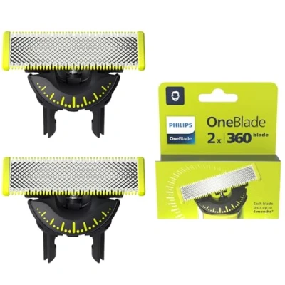 Imagen de Philips OneBlade 360, Cuchillas de Repuesto Originales Para Recortador Barba y Maquina afeitar Hombrel, Compatible con todos los OneBlade, Pack 2 unidades, QP420/60