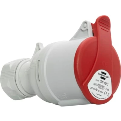 Imagen de Brennenstuhl enchufe eléctrico CEE de 5 polos para uso externo, industrial 400 V/16 A con tapa, conexión atornillable, en obras construcción, camping, aplicaciones comerciales,