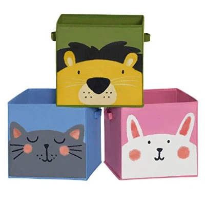Imagen de SONGMICS Cajas de Almacenamiento Infantil, Juego 3, Juguetes Plegables con Asas, para habitación 30 x cm, Tema Animales, Azul, Verde y Rojo, Navidad, RFB075P01