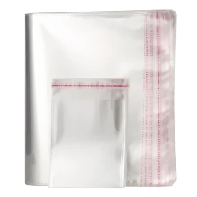 Imagen de 100 bolsas de plástico OPP autoadhesivas, planas transparentes celofán, celofán para embalaje, documentos, camisetas (35 x 45 cm)