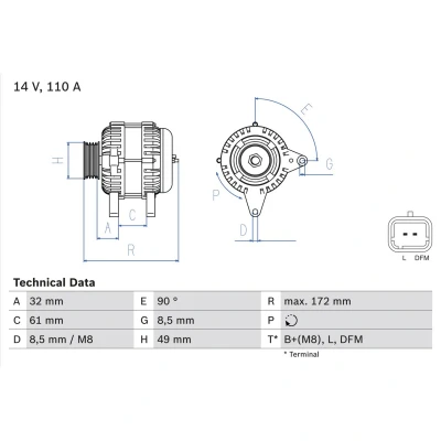 Imagen de BOSCH 0 986 080 330 Alternador 14V 110A RENAULT: MEGANE 2, GRAND SCENIC 2