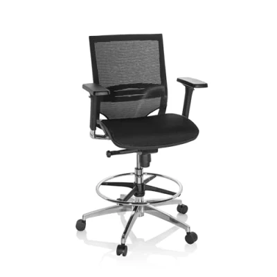 Imagen de hjh OFFICE 657618 Silla de Trabajo ergonómica Top Work 78 Tela Negro, Taburete Giratorio para Tareas, Respaldo en Malla Transpirable, con Ruedas