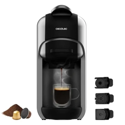 Imagen de Cecotec Cafetera Cápsulas Express FreeStyle Compact. 1450W, ThermoBlock, 19 Bares, Apta para Café Molido, Dolce Gusto y Nespresso, Diseño Elegante Compacto, Depósito 600ml, Apagado automático