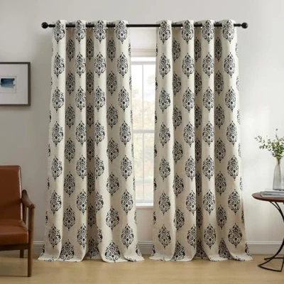 Imagen de Elrene Home Fashions Navara Medallion Panel de Cortina para oscurecer la habitación, 52 x 95 Pulgadas (1, Negro
