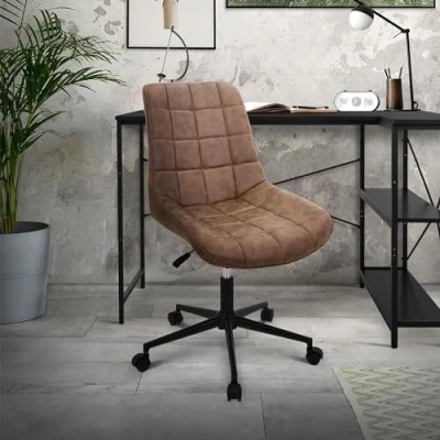 Imagen de ML Design Silla de Oficina Marrón Asiento Imitación Cuero Armazón Metal Sillón Tapizado con Respaldo Regulable en Altura Giratorio 360 5 Ruedas para Escritorio/Hogar
