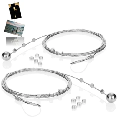 Imagen de com four® 2X Juego de Cables para Fotos con 24 Imanes Cuerda Colgar cuelga (02 Piezas)