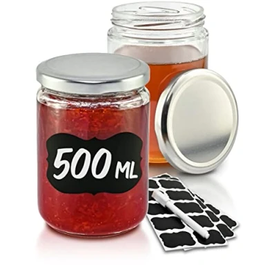 Imagen de Praknu 12 Tarros de Cristal para Conservas 500ml Con Etiquetas y Rotulador Herméticos Aptos Lavavajillas Ideales Regalar