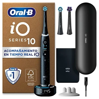Imagen de Oral B iO 10 Cepillo de Dientes Eléctrico con Mango Recargable, 3 Cabezales Recambio y Estuche Viaje Cargador, Diseñado por Braun, Regalos Originales para Mujer Hombre Negro