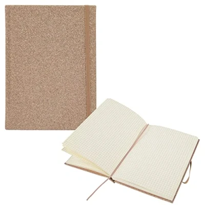 Imagen de Idena 12256 Cuaderno Glitter, champán, 14 x 20 cm, cuadriculado, 100 g/m², 192 hojas, con bolsillo de rana, cierre cinta y banda elástica, 1 unidad