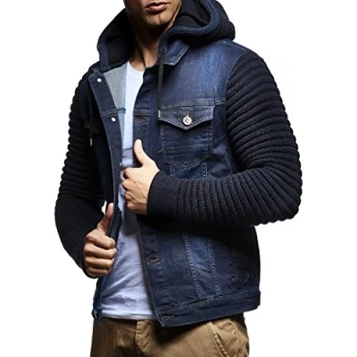 Imagen de Leif Nelson chaqueta con capucha de mezclilla los hombres LN 5240 Azul Small