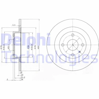 Imagen de DELPHI BG3556 Disco de freno 260 10 4 macizo aceitado sin procesar cojinete rueda, anillo sensor ABS MAZDA: FAMILIA 6, 323 F 6