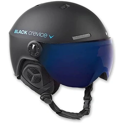 Imagen de BLACK CREVICE Casco de esquí Gstaad I con Visera para Hombres y Mujeres ski policarbonato Transpirable Talla Ajustable (Negro/Azul, Small/Medium)