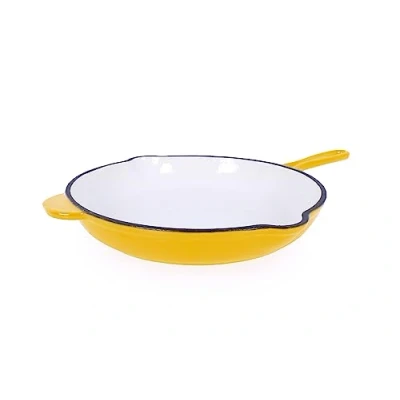 Imagen de Echtwerk sartén de hierro colado con revestimiento esmaltado, dos asas y pico, apta para horno, barbacoa, asador e inducción, Crema, Ø 26,5 cm, amarillo