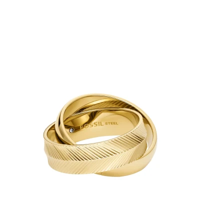 Imagen de Fossil Anillo para mujer Harlow Interlocking izquierdo, Acero inoxidable, dorado, JF048067109, Sin piedras preciosas